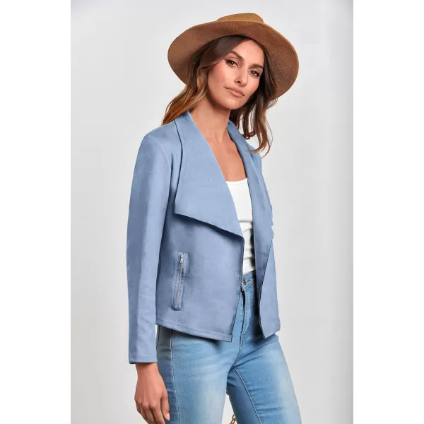 PRETTYGARDEN Womens Faux Suede Jackets 2024 Fall Clothes Long Sleeve Open Front Cropped Coat OutwearLight Blue