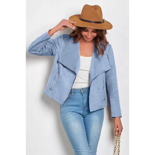 PRETTYGARDEN Womens Faux Suede Jackets 2024 Fall Clothes Long Sleeve Open Front Cropped Coat OutwearLight Blue