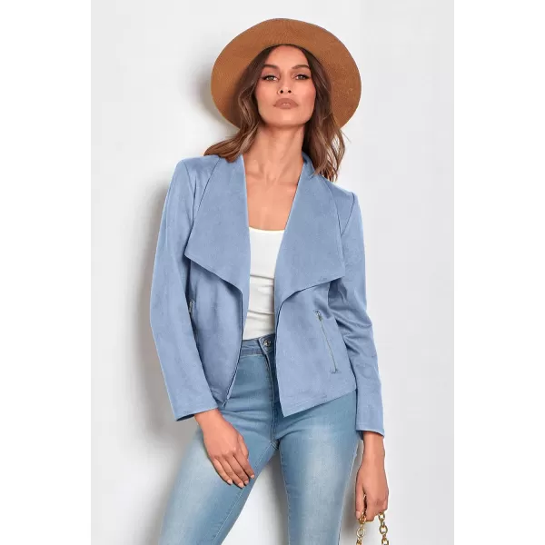 PRETTYGARDEN Womens Faux Suede Jackets 2024 Fall Clothes Long Sleeve Open Front Cropped Coat OutwearLight Blue