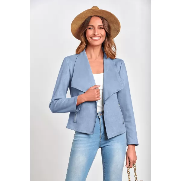 PRETTYGARDEN Womens Faux Suede Jackets 2024 Fall Clothes Long Sleeve Open Front Cropped Coat OutwearLight Blue