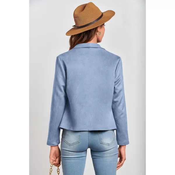 PRETTYGARDEN Womens Faux Suede Jackets 2024 Fall Clothes Long Sleeve Open Front Cropped Coat OutwearLight Blue