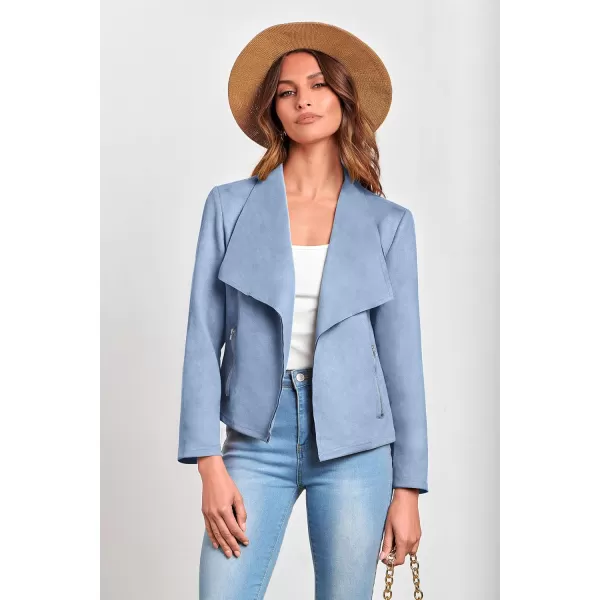 PRETTYGARDEN Womens Faux Suede Jackets 2024 Fall Clothes Long Sleeve Open Front Cropped Coat OutwearLight Blue