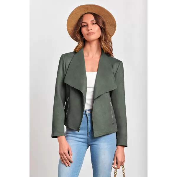 PRETTYGARDEN Womens Faux Suede Jackets 2024 Fall Clothes Long Sleeve Open Front Cropped Coat OutwearLight Green