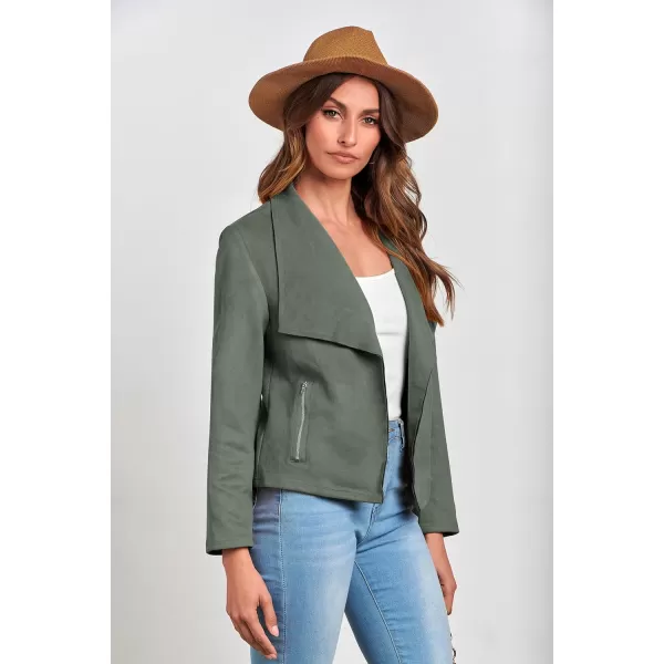 PRETTYGARDEN Womens Faux Suede Jackets 2024 Fall Clothes Long Sleeve Open Front Cropped Coat OutwearLight Green