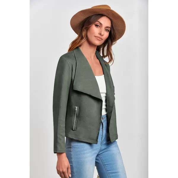 PRETTYGARDEN Womens Faux Suede Jackets 2024 Fall Clothes Long Sleeve Open Front Cropped Coat OutwearLight Green