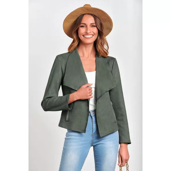 PRETTYGARDEN Womens Faux Suede Jackets 2024 Fall Clothes Long Sleeve Open Front Cropped Coat OutwearLight Green