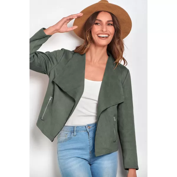 PRETTYGARDEN Womens Faux Suede Jackets 2024 Fall Clothes Long Sleeve Open Front Cropped Coat OutwearLight Green