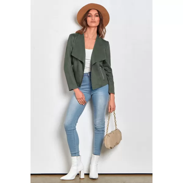 PRETTYGARDEN Womens Faux Suede Jackets 2024 Fall Clothes Long Sleeve Open Front Cropped Coat OutwearLight Green