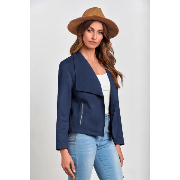 PRETTYGARDEN Womens Faux Suede Jackets 2024 Fall Clothes Long Sleeve Open Front Cropped Coat OutwearNavy