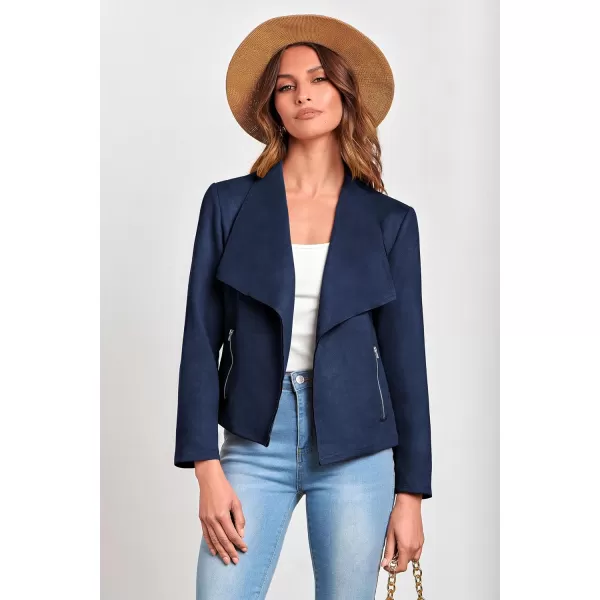 PRETTYGARDEN Womens Faux Suede Jackets 2024 Fall Clothes Long Sleeve Open Front Cropped Coat OutwearNavy