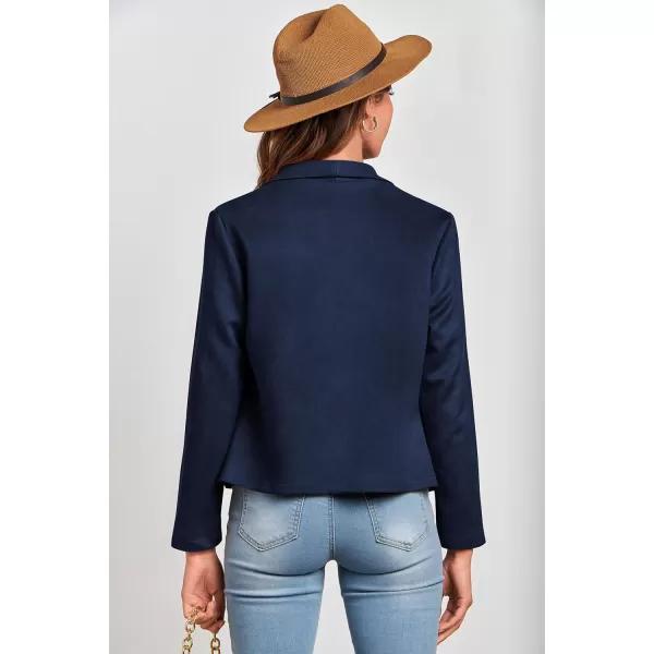 PRETTYGARDEN Womens Faux Suede Jackets 2024 Fall Clothes Long Sleeve Open Front Cropped Coat OutwearNavy