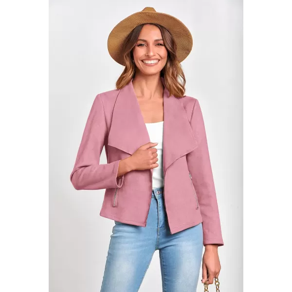 PRETTYGARDEN Womens Faux Suede Jackets 2024 Fall Clothes Long Sleeve Open Front Cropped Coat OutwearPink