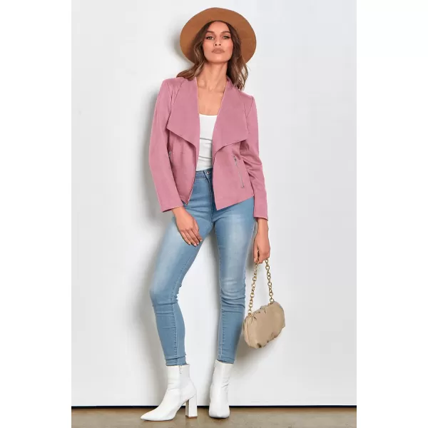 PRETTYGARDEN Womens Faux Suede Jackets 2024 Fall Clothes Long Sleeve Open Front Cropped Coat OutwearPink