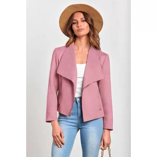 PRETTYGARDEN Womens Faux Suede Jackets 2024 Fall Clothes Long Sleeve Open Front Cropped Coat OutwearPink