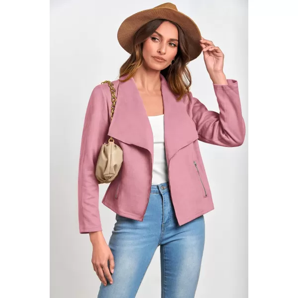 PRETTYGARDEN Womens Faux Suede Jackets 2024 Fall Clothes Long Sleeve Open Front Cropped Coat OutwearPink