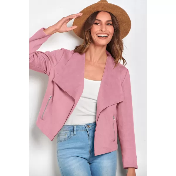 PRETTYGARDEN Womens Faux Suede Jackets 2024 Fall Clothes Long Sleeve Open Front Cropped Coat OutwearPink