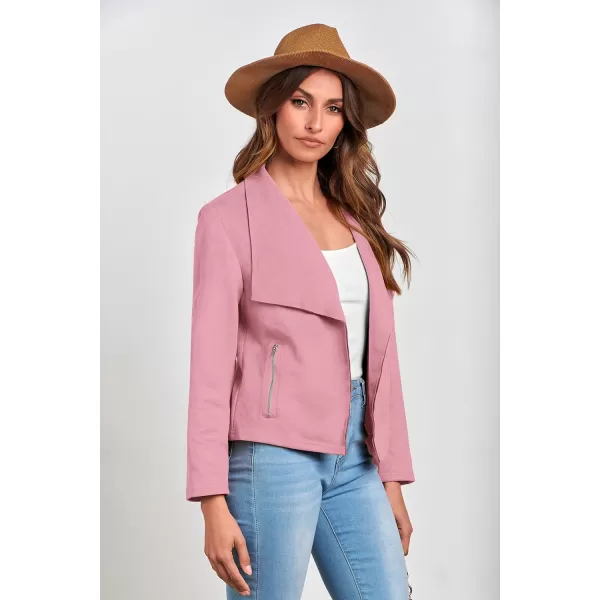PRETTYGARDEN Womens Faux Suede Jackets 2024 Fall Clothes Long Sleeve Open Front Cropped Coat OutwearPink