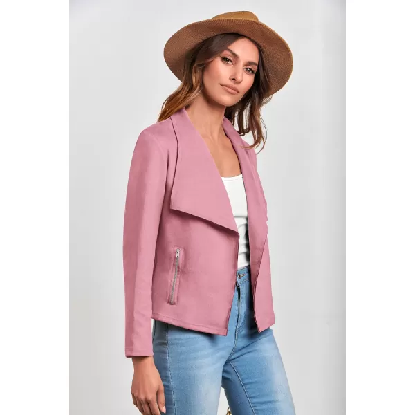 PRETTYGARDEN Womens Faux Suede Jackets 2024 Fall Clothes Long Sleeve Open Front Cropped Coat OutwearPink