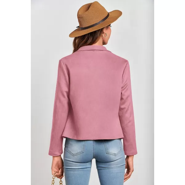 PRETTYGARDEN Womens Faux Suede Jackets 2024 Fall Clothes Long Sleeve Open Front Cropped Coat OutwearPink