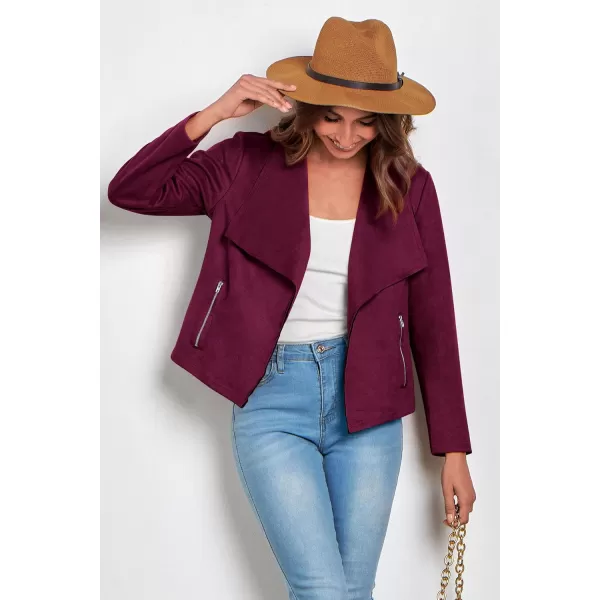 PRETTYGARDEN Womens Faux Suede Jackets 2024 Fall Clothes Long Sleeve Open Front Cropped Coat OutwearPurple Red