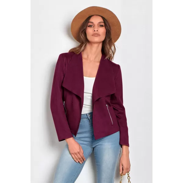 PRETTYGARDEN Womens Faux Suede Jackets 2024 Fall Clothes Long Sleeve Open Front Cropped Coat OutwearPurple Red