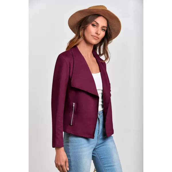 PRETTYGARDEN Womens Faux Suede Jackets 2024 Fall Clothes Long Sleeve Open Front Cropped Coat OutwearPurple Red
