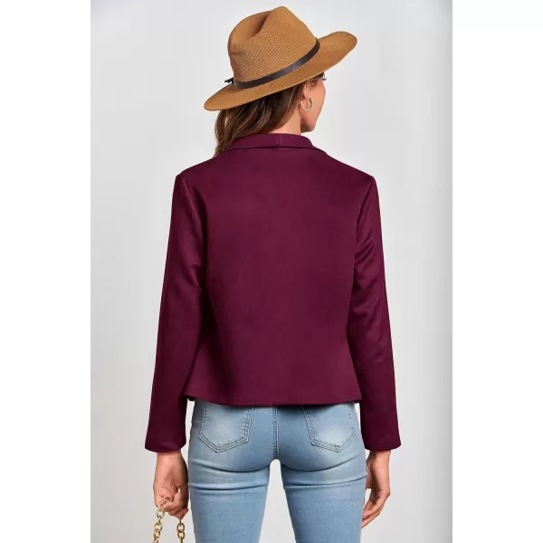 PRETTYGARDEN Womens Faux Suede Jackets 2024 Fall Clothes Long Sleeve Open Front Cropped Coat OutwearPurple Red
