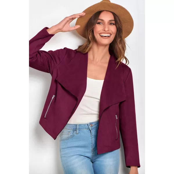 PRETTYGARDEN Womens Faux Suede Jackets 2024 Fall Clothes Long Sleeve Open Front Cropped Coat OutwearPurple Red