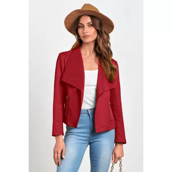 PRETTYGARDEN Womens Faux Suede Jackets 2024 Fall Clothes Long Sleeve Open Front Cropped Coat OutwearRed