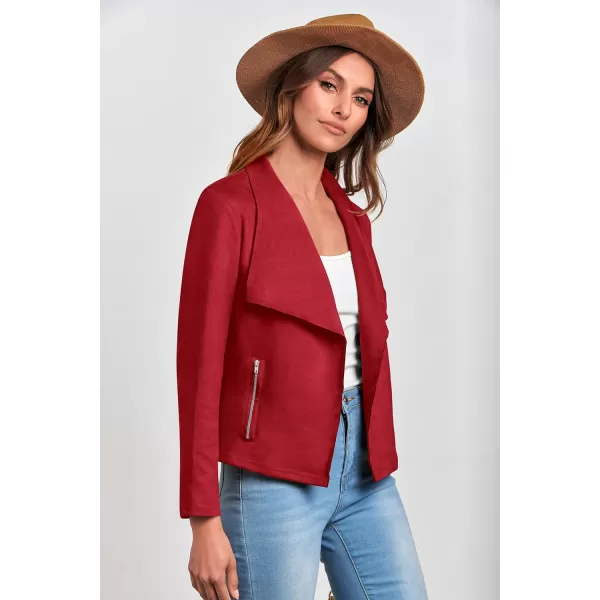 PRETTYGARDEN Womens Faux Suede Jackets 2024 Fall Clothes Long Sleeve Open Front Cropped Coat OutwearRed