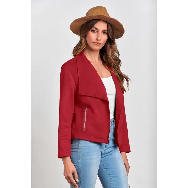 PRETTYGARDEN Womens Faux Suede Jackets 2024 Fall Clothes Long Sleeve Open Front Cropped Coat OutwearRed