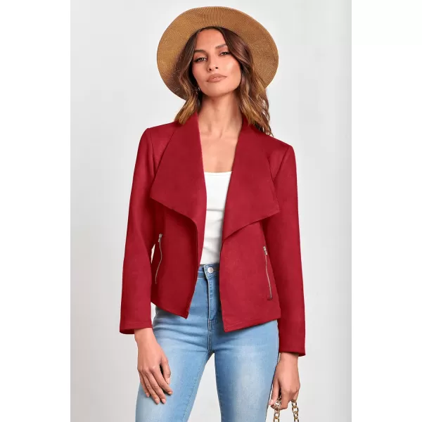 PRETTYGARDEN Womens Faux Suede Jackets 2024 Fall Clothes Long Sleeve Open Front Cropped Coat OutwearRed
