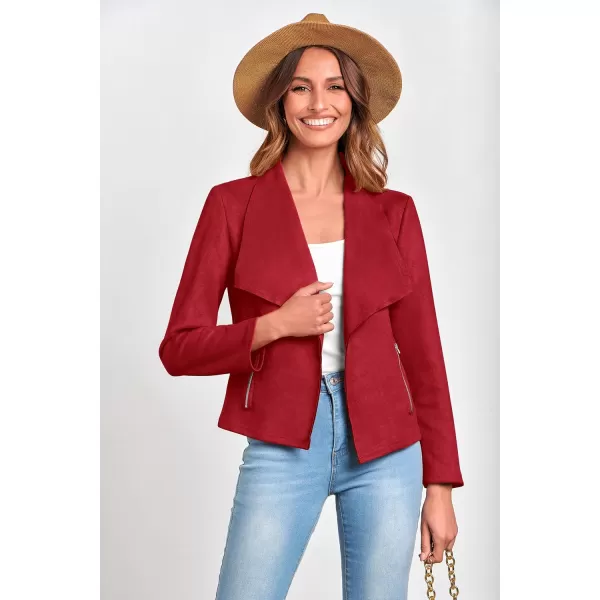 PRETTYGARDEN Womens Faux Suede Jackets 2024 Fall Clothes Long Sleeve Open Front Cropped Coat OutwearRed