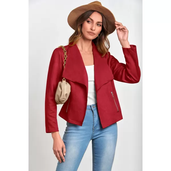 PRETTYGARDEN Womens Faux Suede Jackets 2024 Fall Clothes Long Sleeve Open Front Cropped Coat OutwearRed