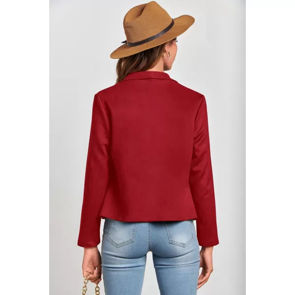 PRETTYGARDEN Womens Faux Suede Jackets 2024 Fall Clothes Long Sleeve Open Front Cropped Coat OutwearRed