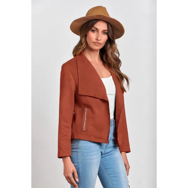 PRETTYGARDEN Womens Faux Suede Jackets 2024 Fall Clothes Long Sleeve Open Front Cropped Coat OutwearRust Red