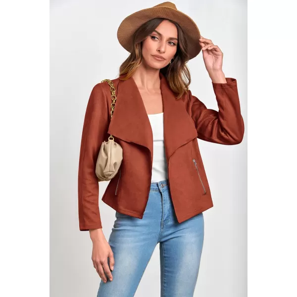PRETTYGARDEN Womens Faux Suede Jackets 2024 Fall Clothes Long Sleeve Open Front Cropped Coat OutwearRust Red