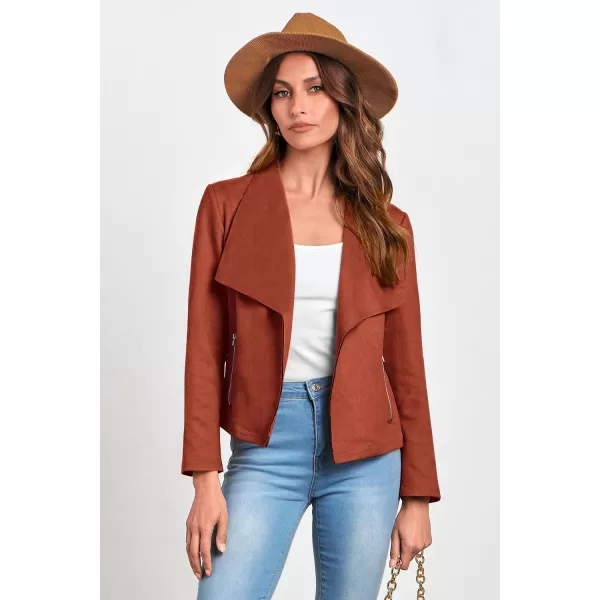 PRETTYGARDEN Womens Faux Suede Jackets 2024 Fall Clothes Long Sleeve Open Front Cropped Coat OutwearRust Red