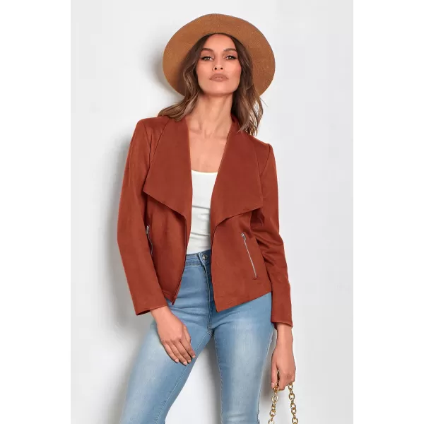 PRETTYGARDEN Womens Faux Suede Jackets 2024 Fall Clothes Long Sleeve Open Front Cropped Coat OutwearRust Red
