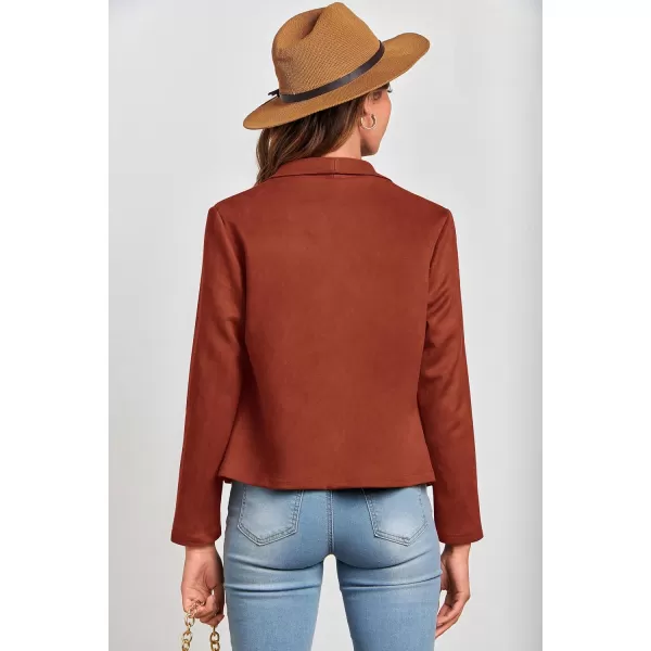PRETTYGARDEN Womens Faux Suede Jackets 2024 Fall Clothes Long Sleeve Open Front Cropped Coat OutwearRust Red