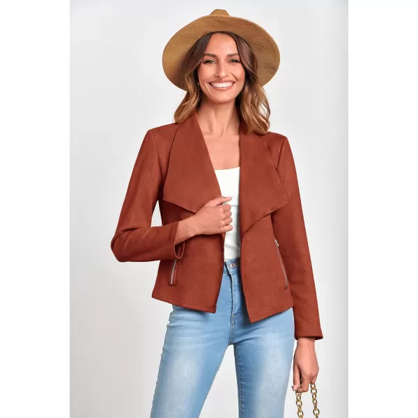 PRETTYGARDEN Womens Faux Suede Jackets 2024 Fall Clothes Long Sleeve Open Front Cropped Coat OutwearRust Red