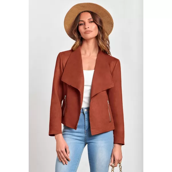 PRETTYGARDEN Womens Faux Suede Jackets 2024 Fall Clothes Long Sleeve Open Front Cropped Coat OutwearRust Red