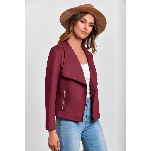 PRETTYGARDEN Womens Faux Suede Jackets 2024 Fall Clothes Long Sleeve Open Front Cropped Coat OutwearWine Red