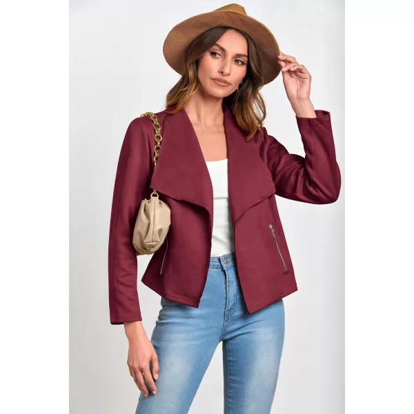 PRETTYGARDEN Womens Faux Suede Jackets 2024 Fall Clothes Long Sleeve Open Front Cropped Coat OutwearWine Red