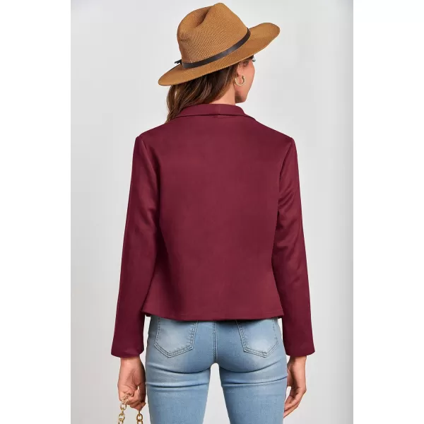 PRETTYGARDEN Womens Faux Suede Jackets 2024 Fall Clothes Long Sleeve Open Front Cropped Coat OutwearWine Red