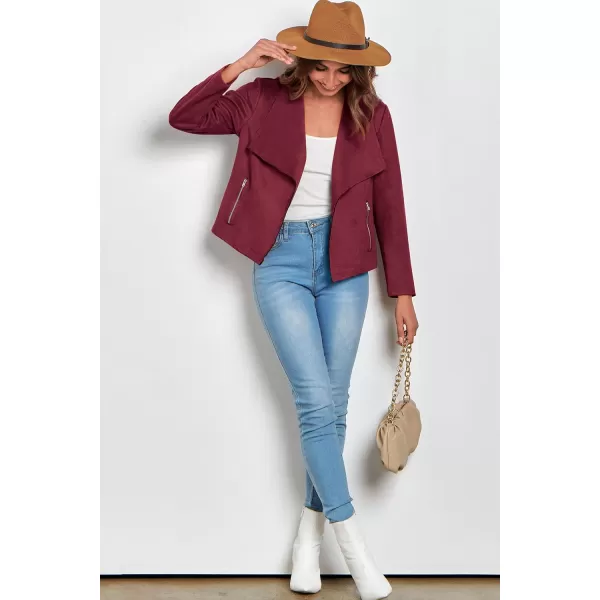 PRETTYGARDEN Womens Faux Suede Jackets 2024 Fall Clothes Long Sleeve Open Front Cropped Coat OutwearWine Red