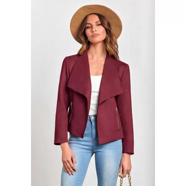 PRETTYGARDEN Womens Faux Suede Jackets 2024 Fall Clothes Long Sleeve Open Front Cropped Coat OutwearWine Red