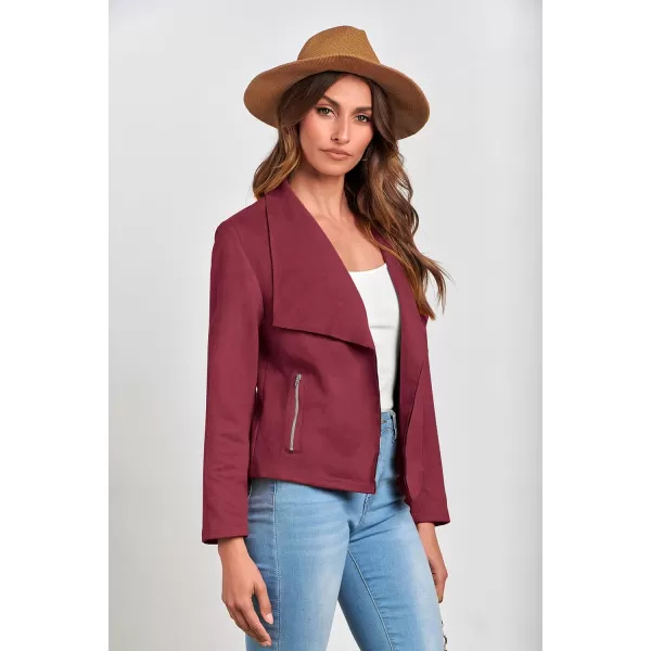 PRETTYGARDEN Womens Faux Suede Jackets 2024 Fall Clothes Long Sleeve Open Front Cropped Coat OutwearWine Red