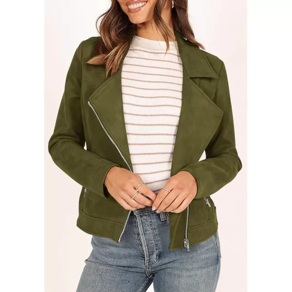 PRETTYGARDEN Womens Winter Moto Jacket Faux Suede Long Sleeve Zip Up Pockets Short Coat Y2K Fall Fashion Dressy OuterwearArmy Green