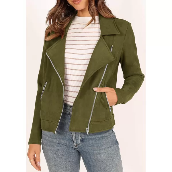 PRETTYGARDEN Womens Winter Moto Jacket Faux Suede Long Sleeve Zip Up Pockets Short Coat Y2K Fall Fashion Dressy OuterwearArmy Green